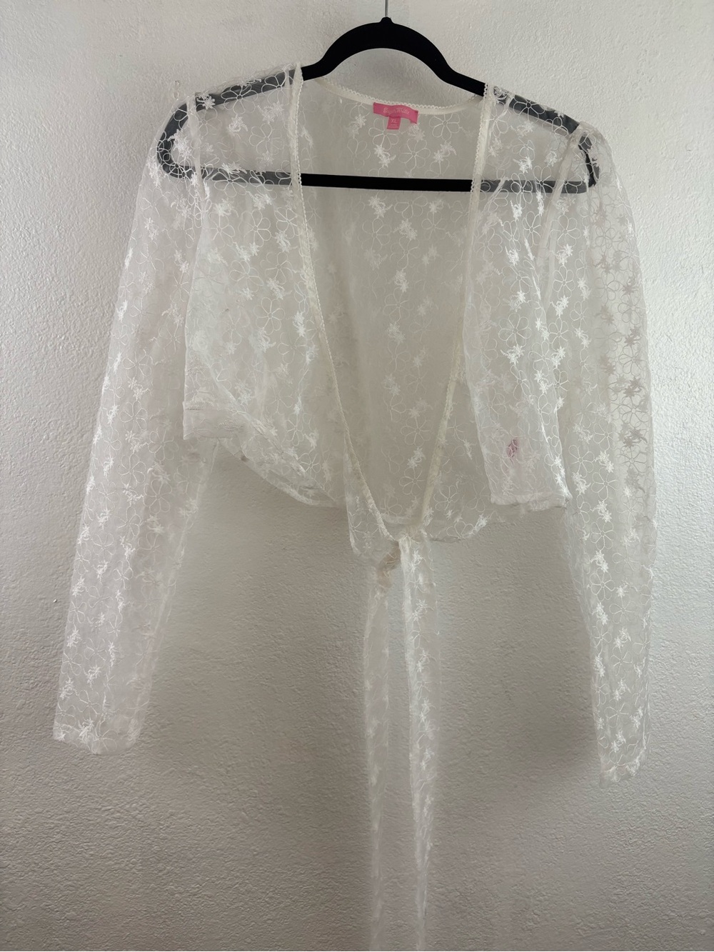 Sugar thrillz sheer white floral lace tie-front crop wrap top size XL